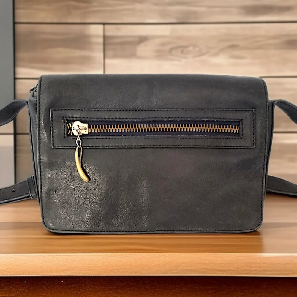 Sabina New York Leather‎ Shoulder Bag Black Navy Old Money Quiet Luxury Vintage
